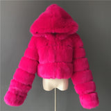 Fashion Autumn Winter High Quality Faux Fox Fur Coat Women Vintage Long Sleeve with Cap Slim Short Jackets Furry Coat Femme