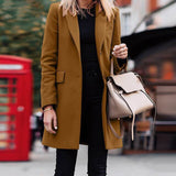 Women's Woolen Coat Winter Solid Color Mid-length Turndown Collar Slim Minimalism Overcoat Office Lady Coat Elegant Hot Sale