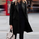 Women's Woolen Coat Winter Solid Color Mid-length Turndown Collar Slim Minimalism Overcoat Office Lady Coat Elegant Hot Sale