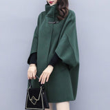 New Women Thicken Overcoat Fashion Solid Long Sleeve Mid-length Patchwork Loose Cape Type Windproof Casual Winter Lady Coat
