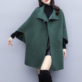 New Women Thicken Overcoat Fashion Solid Long Sleeve Mid-length Patchwork Loose Cape Type Windproof Casual Winter Lady Coat