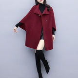 New Women Thicken Overcoat Fashion Solid Long Sleeve Mid-length Patchwork Loose Cape Type Windproof Casual Winter Lady Coat