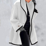 Hot Sale Autumn And Winter Woolen Women's Coat Loose Mid-length Color Matching Fashion Ladies Street Wear Female Overcoat