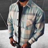 Hot Sale Fashion Plaid Men Woolen Shirt Long Sleeve Blouse Tee Tops Winter Lapel Fashion Men Bottom Shirt Button Retro Shirt