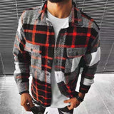 Hot Sale Fashion Plaid Men Woolen Shirt Long Sleeve Blouse Tee Tops Winter Lapel Fashion Men Bottom Shirt Button Retro Shirt