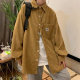 INXYZ Men Trend New Corduroy Long-sleeved Shirt Letter Printing Solid Color Oversize Striped Cardigan Women Autumn Winter Jacket