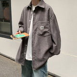 INXYZ Men Trend New Corduroy Long-sleeved Shirt Letter Printing Solid Color Oversize Striped Cardigan Women Autumn Winter Jacket