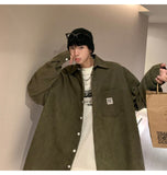 INXYZ Men Trend New Corduroy Long-sleeved Shirt Letter Printing Solid Color Oversize Striped Cardigan Women Autumn Winter Jacket