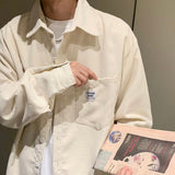 INXYZ Men Trend New Corduroy Long-sleeved Shirt Letter Printing Solid Color Oversize Striped Cardigan Women Autumn Winter Jacket