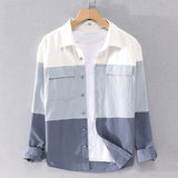 Long Sleeve Patchwork Shirt for Men Pure Cotton Casual Blouse Male Autumn Winter New Tops Man Vintage Clothing