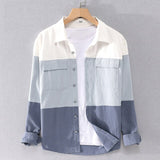 Long Sleeve Patchwork Shirt for Men Pure Cotton Casual Blouse Male Autumn Winter New Tops Man Vintage Clothing