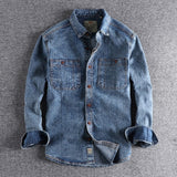 Nukty Men Clothing American Retro Washed Old Denim Shirt Men's Tooling Thick and Rough Denim Trendy Loose Long-sleeved Shirt