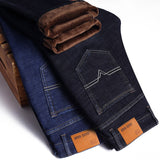 Nukty Stretch Jeans Mens Winter Quality Famous Brand Fleece Pants Men Straight Flocking Trousers Jean Male