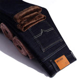 Nukty Stretch Jeans Mens Winter Quality Famous Brand Fleece Pants Men Straight Flocking Trousers Jean Male