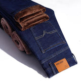 Nukty Stretch Jeans Mens Winter Quality Famous Brand Fleece Pants Men Straight Flocking Trousers Jean Male