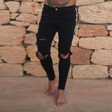 Mens Jeans Ripped Cool Stretch Elastic Denim Pants For Male Spring Summer Autumn Gothic Broken Hole Pants Moto Biker Jeans