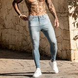 Men's Jeans European And American Fashion Hot Sell Men Slim Skinny Leg Pants Fashion Hip-Hop Wash Worn Micro Elastic Hole Jeans