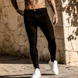 Men's Jeans European And American Fashion Hot Sell Men Slim Skinny Leg Pants Fashion Hip-Hop Wash Worn Micro Elastic Hole Jeans