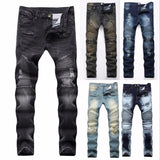 Fashion Hip Hop Patch Men Jeans Hole Zipped Jeans Men Loose Slim Denim Man Jeans 342#