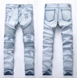 Fashion Hip Hop Patch Men Jeans Hole Zipped Jeans Men Loose Slim Denim Man Jeans 342#