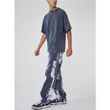 New Style  Camouflage Tie-Dyed Denim Straight Jean Pant Washed Stretch Chino Comfort Rise Relaxed Straight Leg Jeans