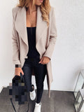 Autumn Winter Black Women's Coat Trench Wool Oversize Warm Lace Up Long Coats Female Elegant Fashion Casual Outerwear Lady