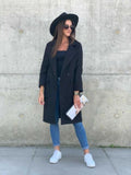 Autumn Winter Black Women's Coat Trench Wool Oversize Warm Lace Up Long Coats Female Elegant Fashion Casual Outerwear Lady
