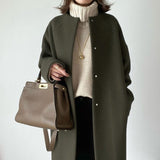 Pocket Regular Single-Breasted Straight Long Women's Overcoat Solid Color Casual Office Business High Quality Female Clothing