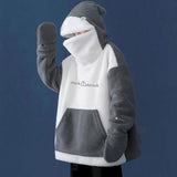 Shark shape hoodies women winter funny niche design sense loose trend hooded lamb wool couple jacket kawaii hoodie womens coat
