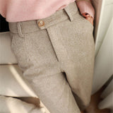 Woolen Pants Women's Harem Pencil Pants Autumn Winter High Waisted Casual Suit Pants Office Lady Women Trousers