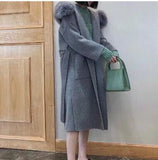 New year  women's hooded real cashmere Coat  plush real Fox Fur Collar Women’s wool jackets