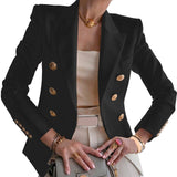 Lady Double Breasted Blazers Jacket Autumn Winter Elegant Casual Long Sleeve Solid Color Office Ladies Coat Suits Fake