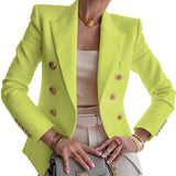 Lady Double Breasted Blazers Jacket Autumn Winter Elegant Casual Long Sleeve Solid Color Office Ladies Coat Suits Fake