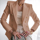 Lady Double Breasted Blazers Jacket Autumn Winter Elegant Casual Long Sleeve Solid Color Office Ladies Coat Suits Fake
