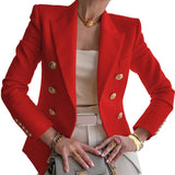 Lady Double Breasted Blazers Jacket Autumn Winter Elegant Casual Long Sleeve Solid Color Office Ladies Coat Suits Fake