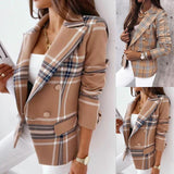 Plaid Blazer Jacket Women Spring Autumn Long Sleeve Casual Slim Thin Blazers Khaki Woman Coats Elegant Office Suit Coat
