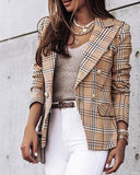 Plaid Blazer Jacket Women Spring Autumn Long Sleeve Casual Slim Thin Blazers Khaki Woman Coats Elegant Office Suit Coat