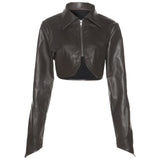 Angels Lapel Long Sleeve Top Solid Fur Ruched Pu Leather Jacket Winter Women Fashion Faux Leather Streetwear Plush Coat AG30767