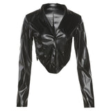Angels Lapel Long Sleeve Top Solid Fur Ruched Pu Leather Jacket Winter Women Fashion Faux Leather Streetwear Plush Coat AG30767