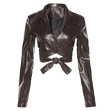 Angels Lapel Long Sleeve Top Solid Fur Ruched Pu Leather Jacket Winter Women Fashion Faux Leather Streetwear Plush Coat AG30767