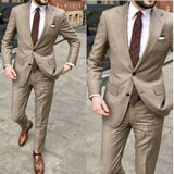 2 Pieces Dark Khaki Mens Groom Tuxedos Wedding Suits for Men British Style Custom Made Costume Hommes Blazer (Jacket+Pants