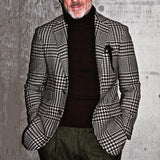 Nukty Men Blazer Houndtooth Casual Business Men's Jacket Single-Breasted Slim Fit Plaid Blazer Autumn Winter Full Sleeve