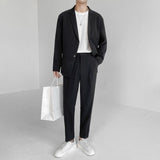 Men's Suit Two Pieces Set Simple Light Mature Loose Long Sleeve Suit Coat + Suit Pants Green High Quality New