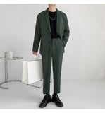 Men's Suit Two Pieces Set Simple Light Mature Loose Long Sleeve Suit Coat + Suit Pants Green High Quality New