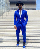 Nukty Royal Blue Slim Men Suits Handsome Wedding Groomsmen Groom Tuxedos Party Pro Business 2 Piece(Jacket+Pants) Custom Made
