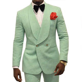 Nukty Hot Light Green Jacquard Tailor Make Groom Tuxedos Double Breasted Slim Fit Mens Wedding Party Suits Bridegroom Blazer