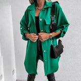 Autumn Casual Office Lady Jacket Lapel Long Sleeve Women Top Coat Black Green Fall Winter Fashion Business Shirt Jackets