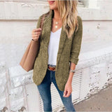 New Autumn Winter Tailored Coat Fashion Office Ladies Plaid Blazer Business Slim Jacket Suit Woolen Three-quarter Sleeve Blazers