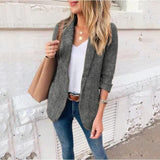 New Autumn Winter Tailored Coat Fashion Office Ladies Plaid Blazer Business Slim Jacket Suit Woolen Three-quarter Sleeve Blazers