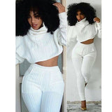 Women Two Pieces Set Knit Fitted Crop Tops Casual Suits 2 piece set for women top two pcs sets Fashion Jogger Set Lounge  S-XXL